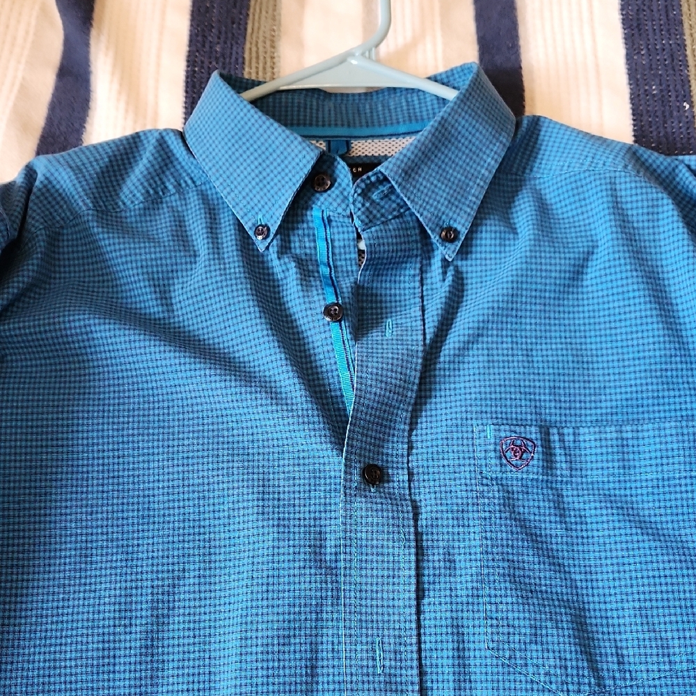 Ariat Turquoise Micro-Check Button-Down Shirt - image 1